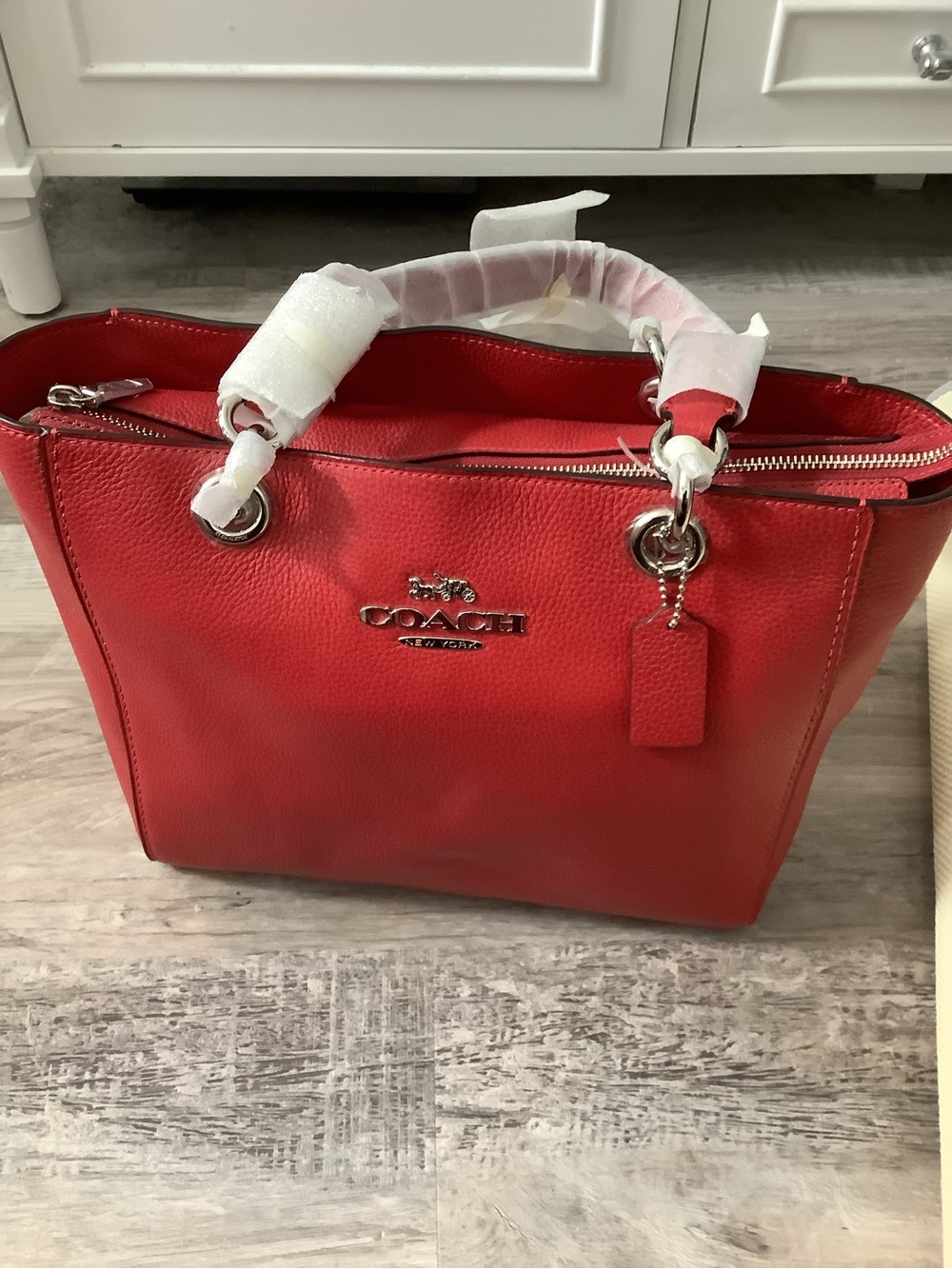 Coach Red Pebbled Leather Tote with Silver Hardware NWT